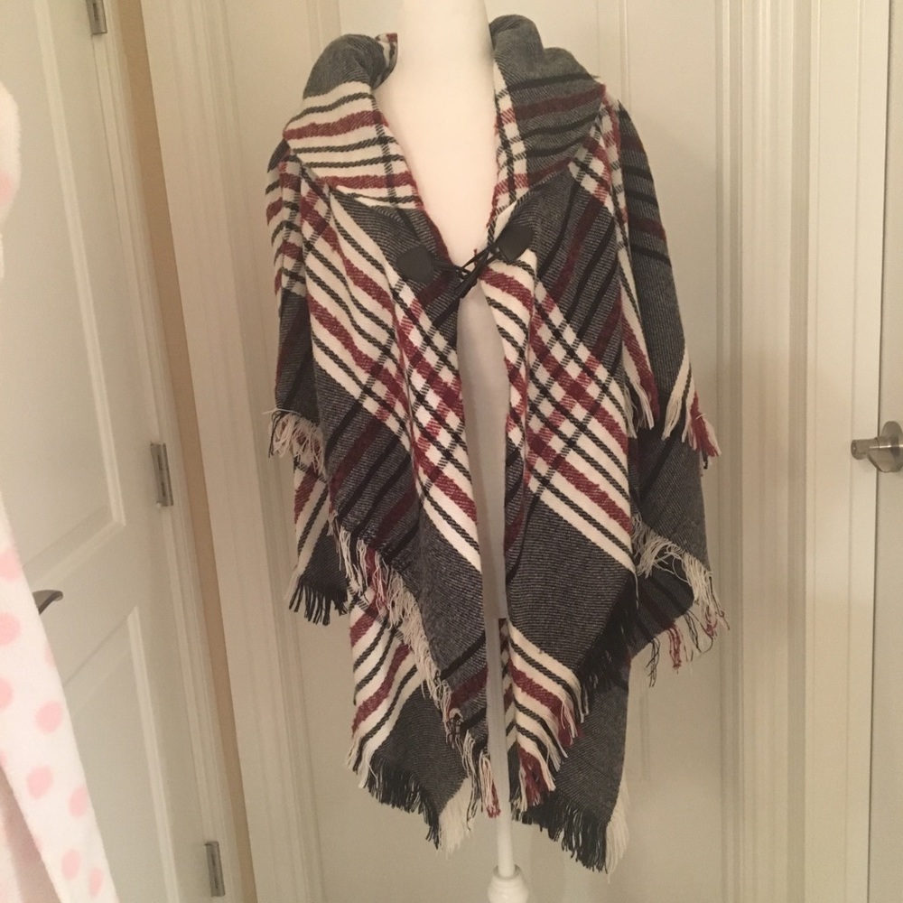 Charming Charlie red & black poncho